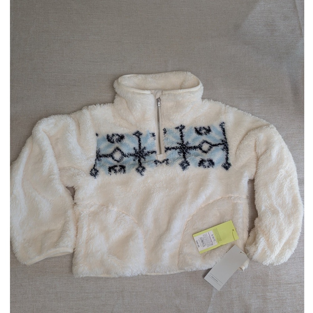 All in Motion 1/4 Zip Pullover Girls S 6/7 Cream NWT Faux Fur Fleece w/ Pockets